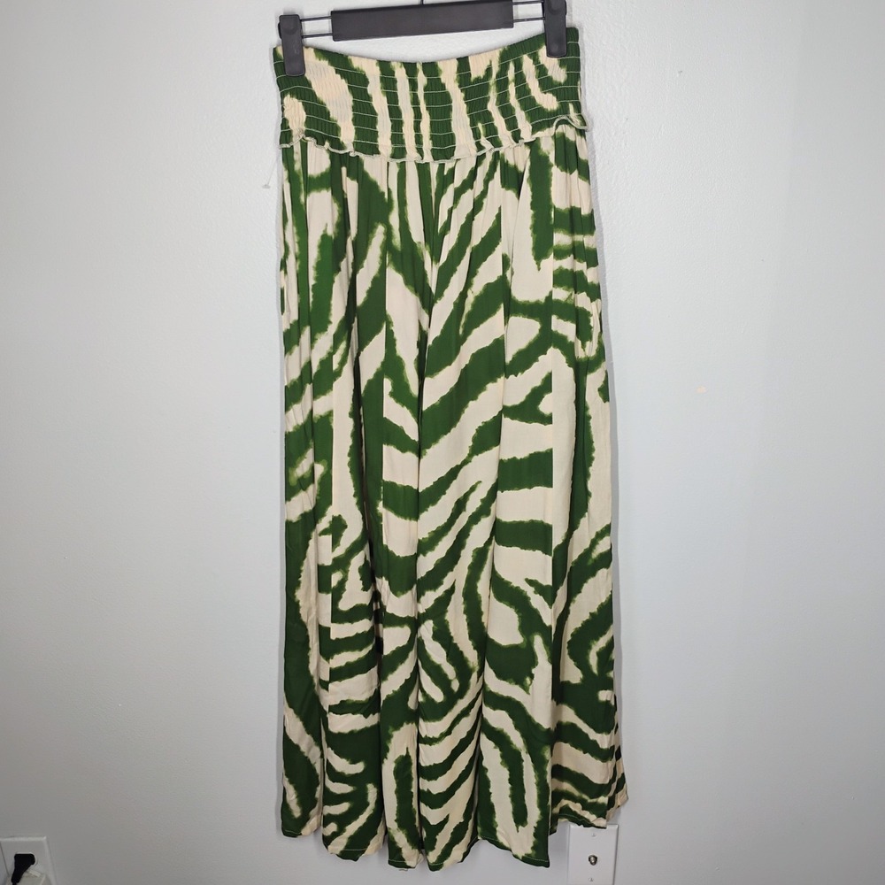 True Destinations Super Wide Leg Womens Medium Green Cream Palazzo Boho Tassels - Picture 12 of 12